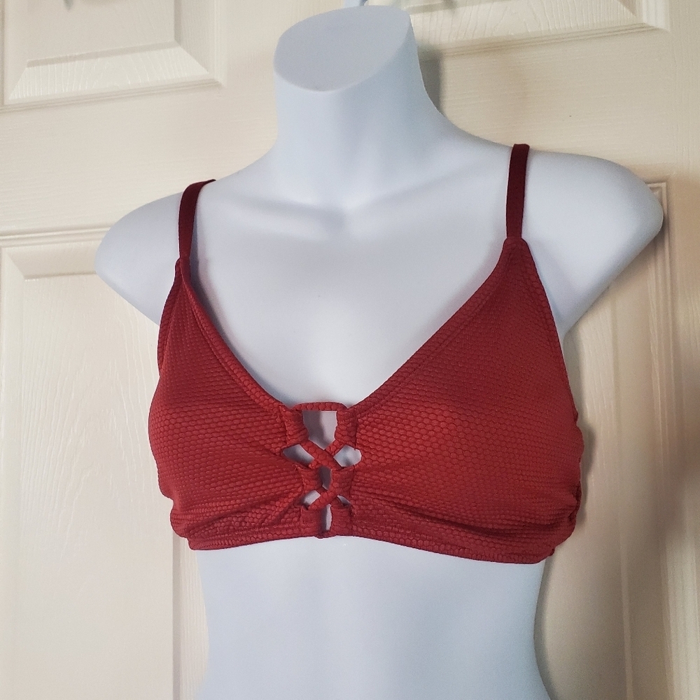 Shade & Shore Caramel Textured Crisscross Bralette Bikini Top Beachy Summer Lrg